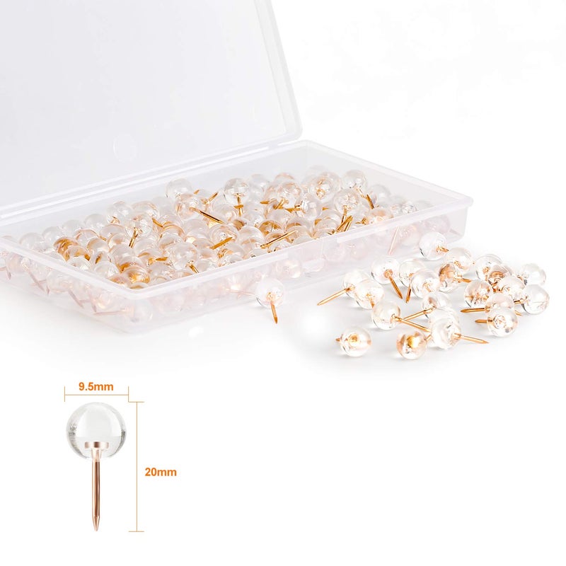 WenTao 150PCS Push Pins, Rose Gold Map Thumb Tacks, Large Size Pins Rose Gold Steel Point and Transparent Plastic Round Head for Bulletin Board, Fabric Marking, Crafts and Office Organization - Image 3